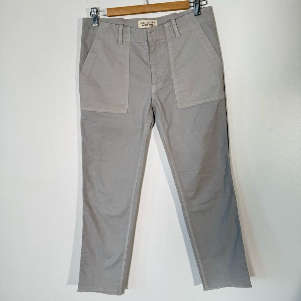 Nili Lotan Jenna Low Rise Slim Pant Cotton Grey Tuxedo Stripe Minimalist 4